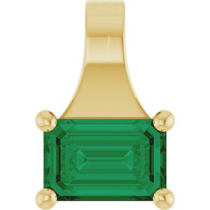 14K Yellow Gold Emerald 6 X 4 Mm Lab Grown Emerald Pendant