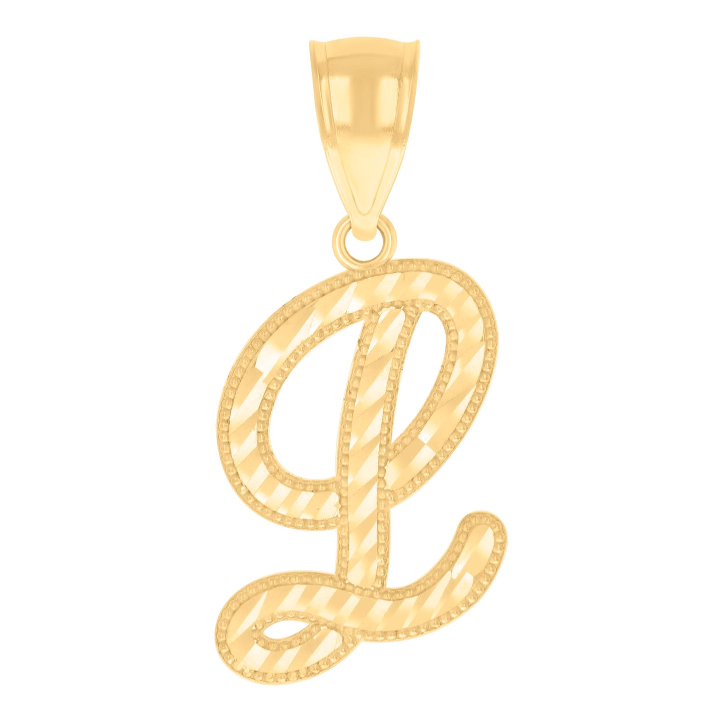 14K Yellow Gold Unisex Diamond-cut Initial Alphabet Charm Pendant