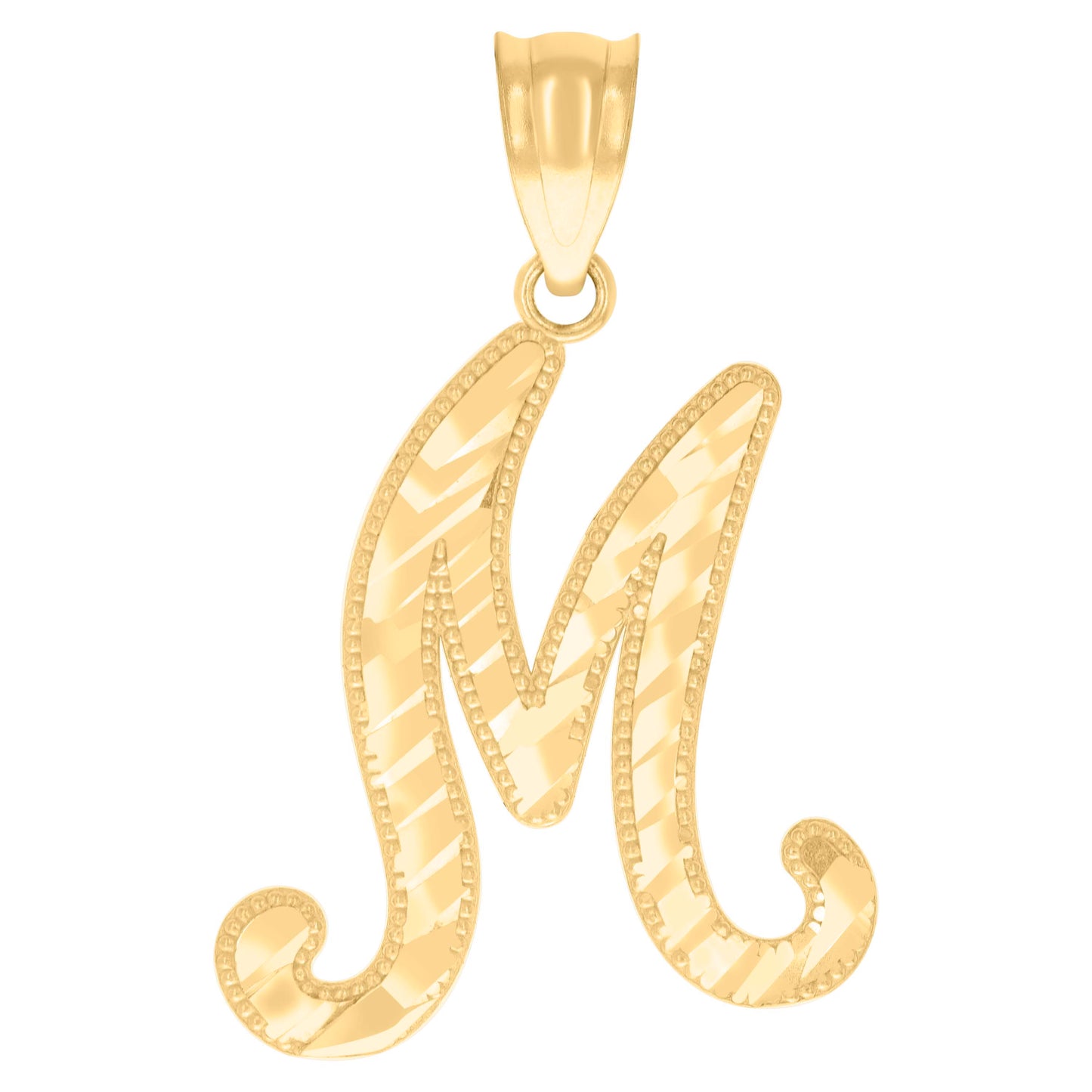 14K Yellow Gold Unisex Diamond-cut Initial Alphabet Charm Pendant