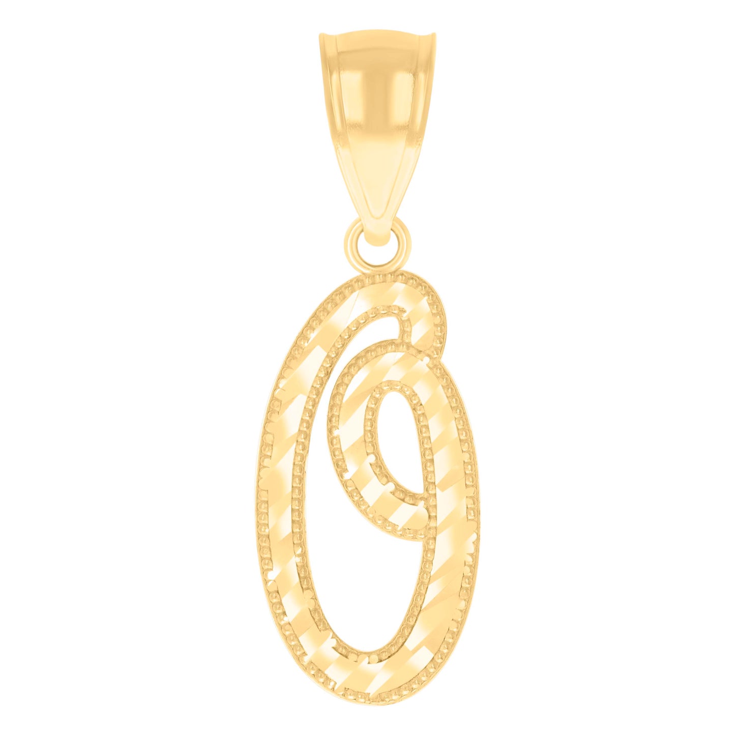 14K Yellow Gold Unisex Diamond-cut Initial Alphabet Charm Pendant