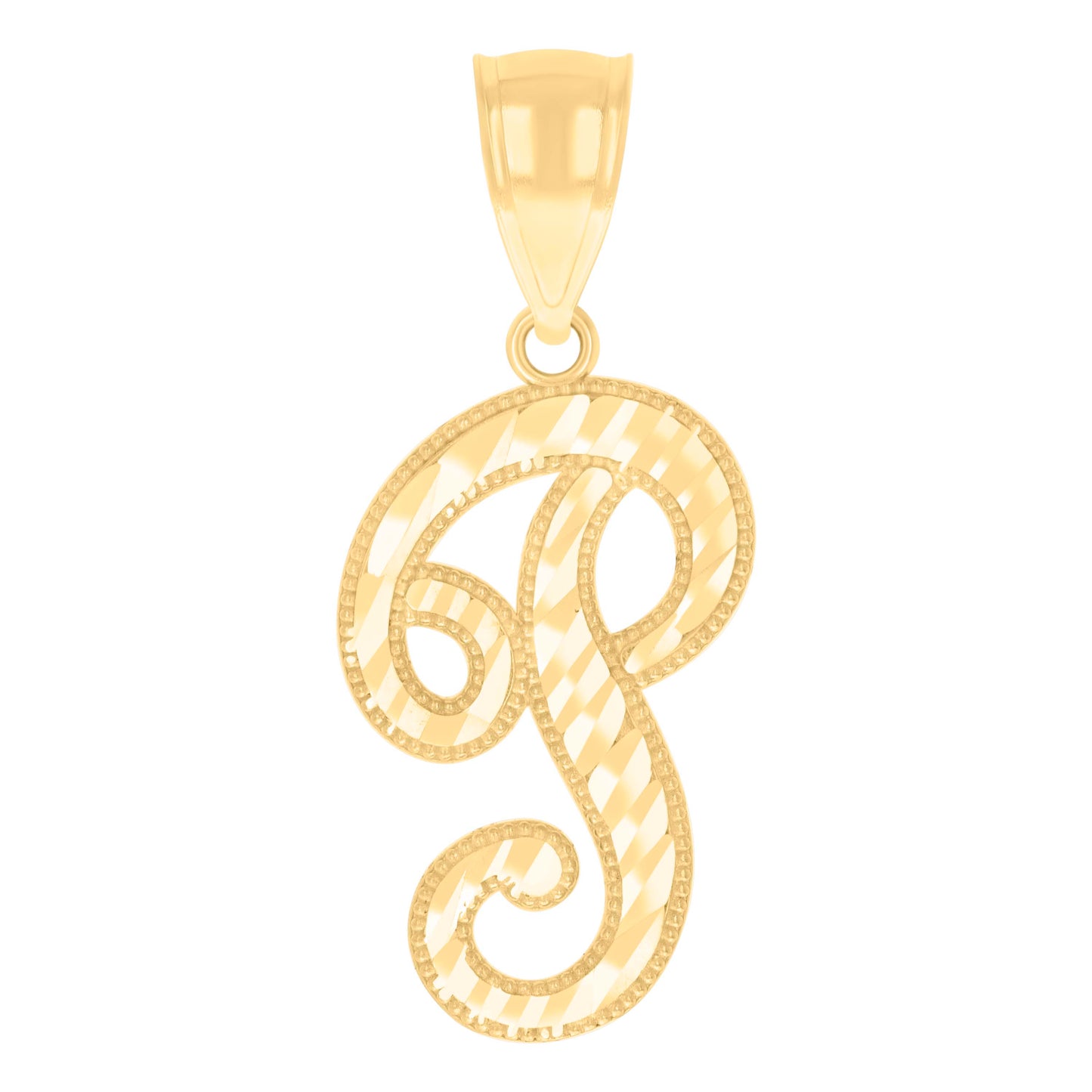 14K Yellow Gold Unisex Diamond-cut Initial Alphabet Charm Pendant