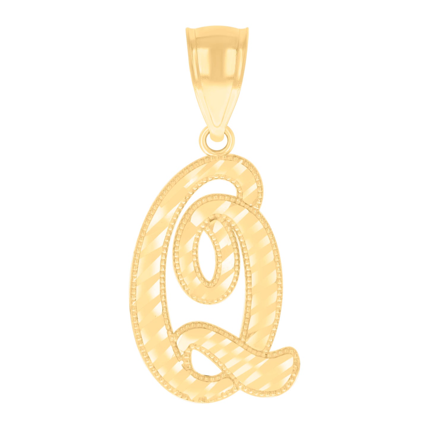 14K Yellow Gold Unisex Diamond-cut Initial Alphabet Charm Pendant
