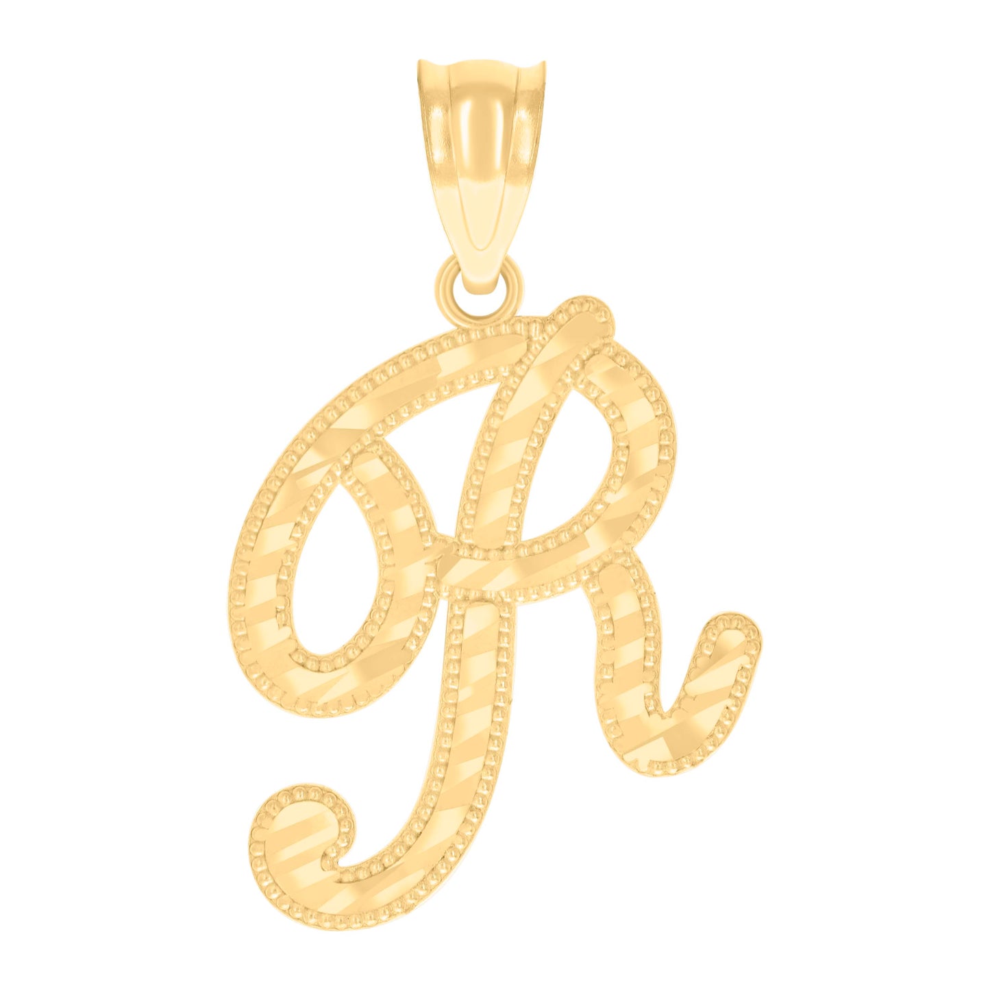 14K Yellow Gold Unisex Diamond-cut Initial Alphabet Charm Pendant