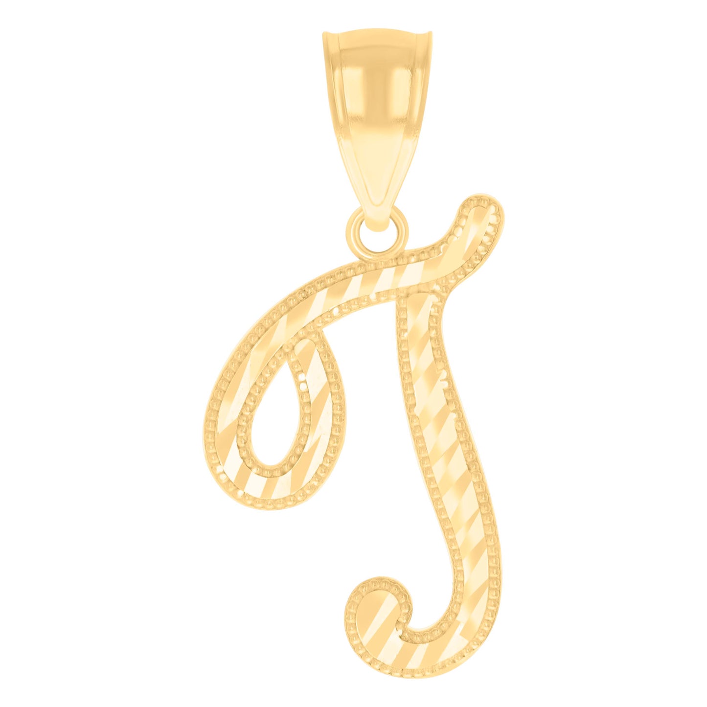 14K Yellow Gold Unisex Diamond-cut Initial Alphabet Charm Pendant