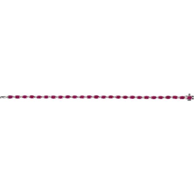 14K White Gold Oval Si1-Si2, G-H 7 In Polished Lab-Grown Ruby And 5/8 Ctw Lab-Grown Diamond Line Bracelet
