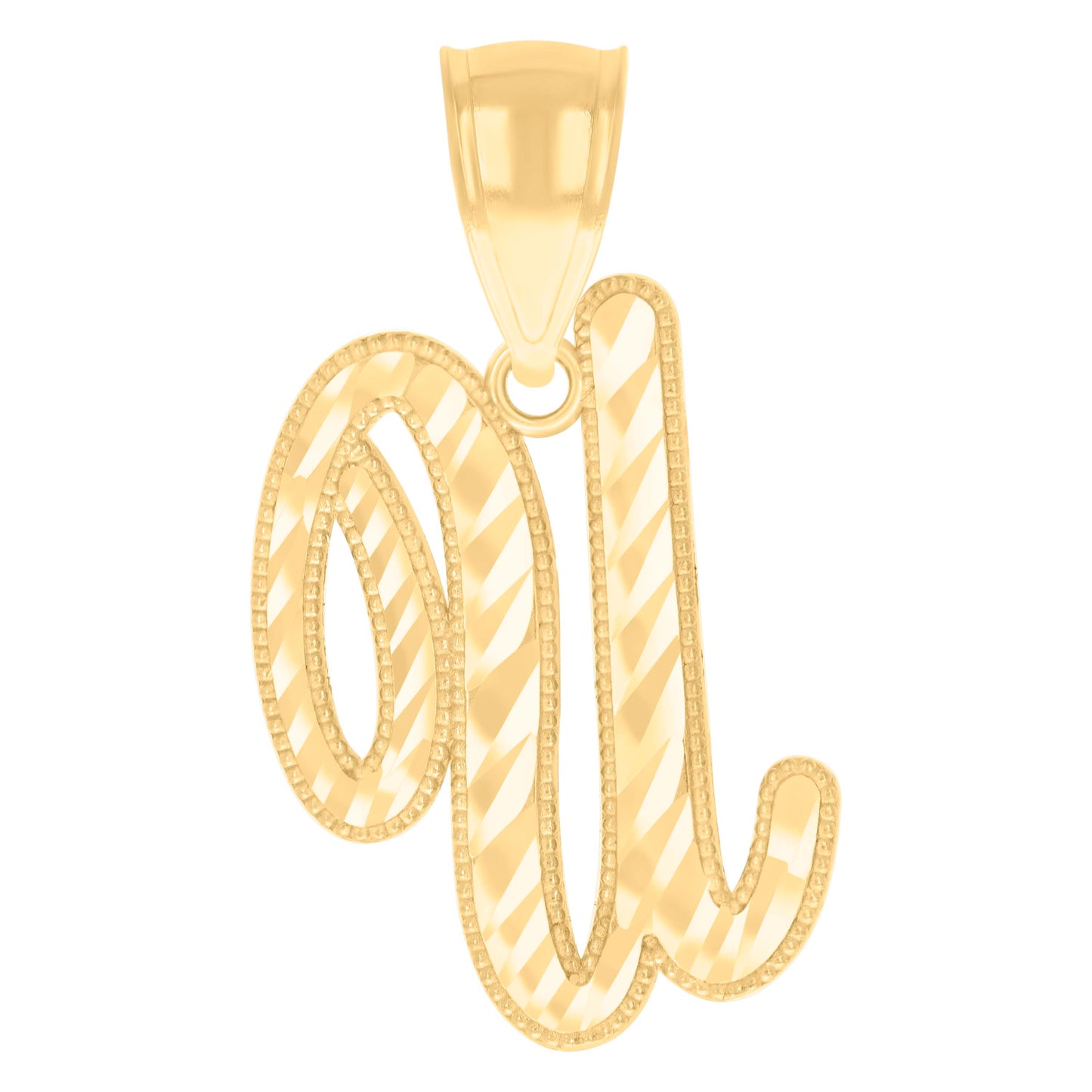 14K Yellow Gold Unisex Diamond-cut Initial Alphabet Charm Pendant