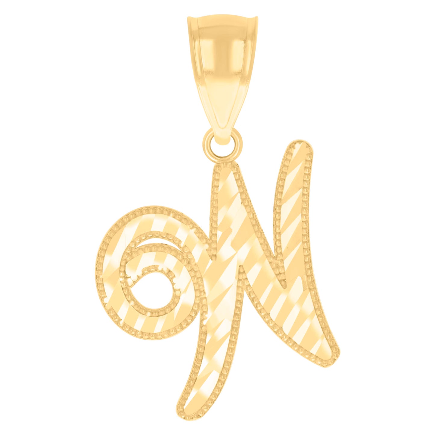 14K Yellow Gold Unisex Diamond-cut Initial Alphabet Charm Pendant