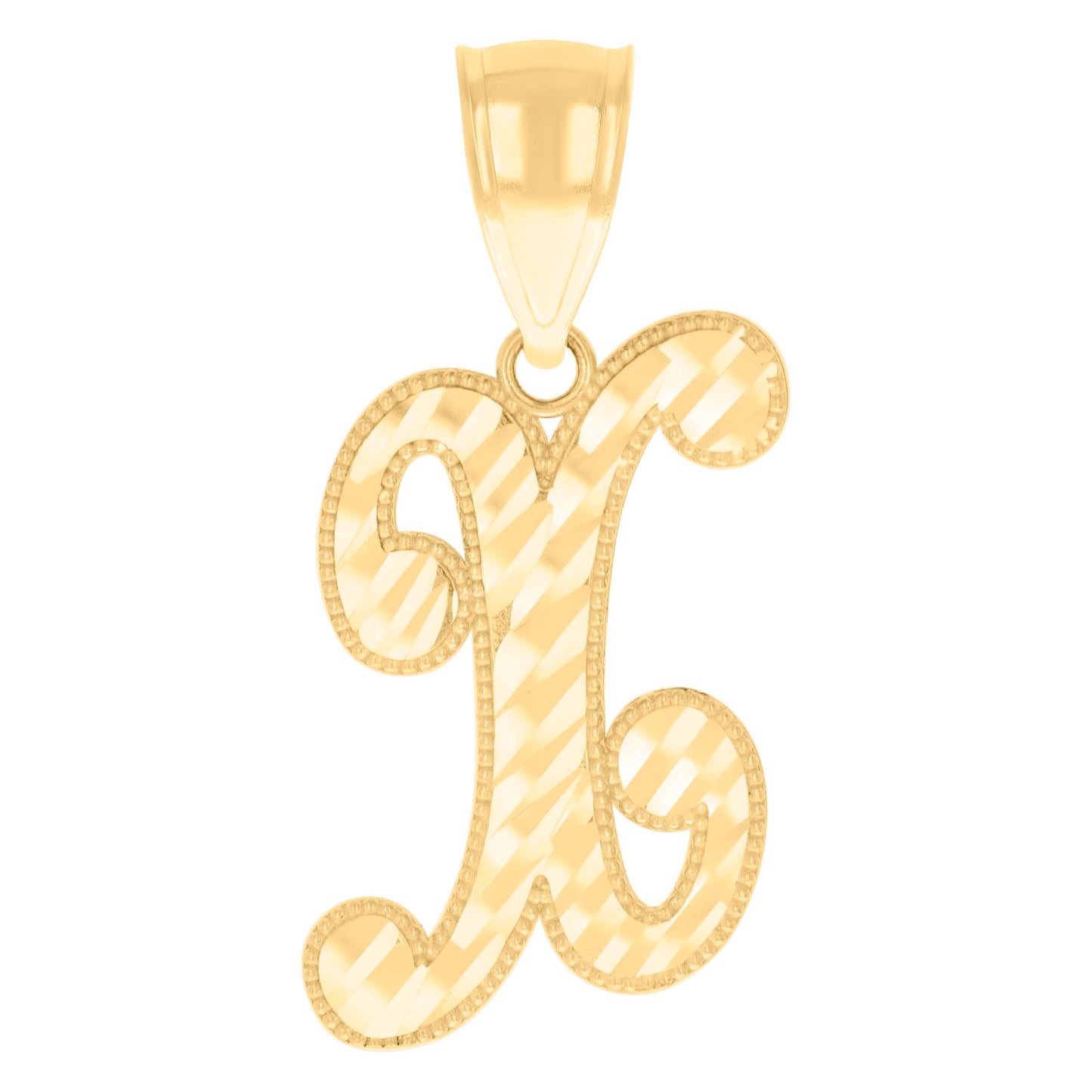 14K Yellow Gold Unisex Diamond-cut Initial Alphabet Charm Pendant