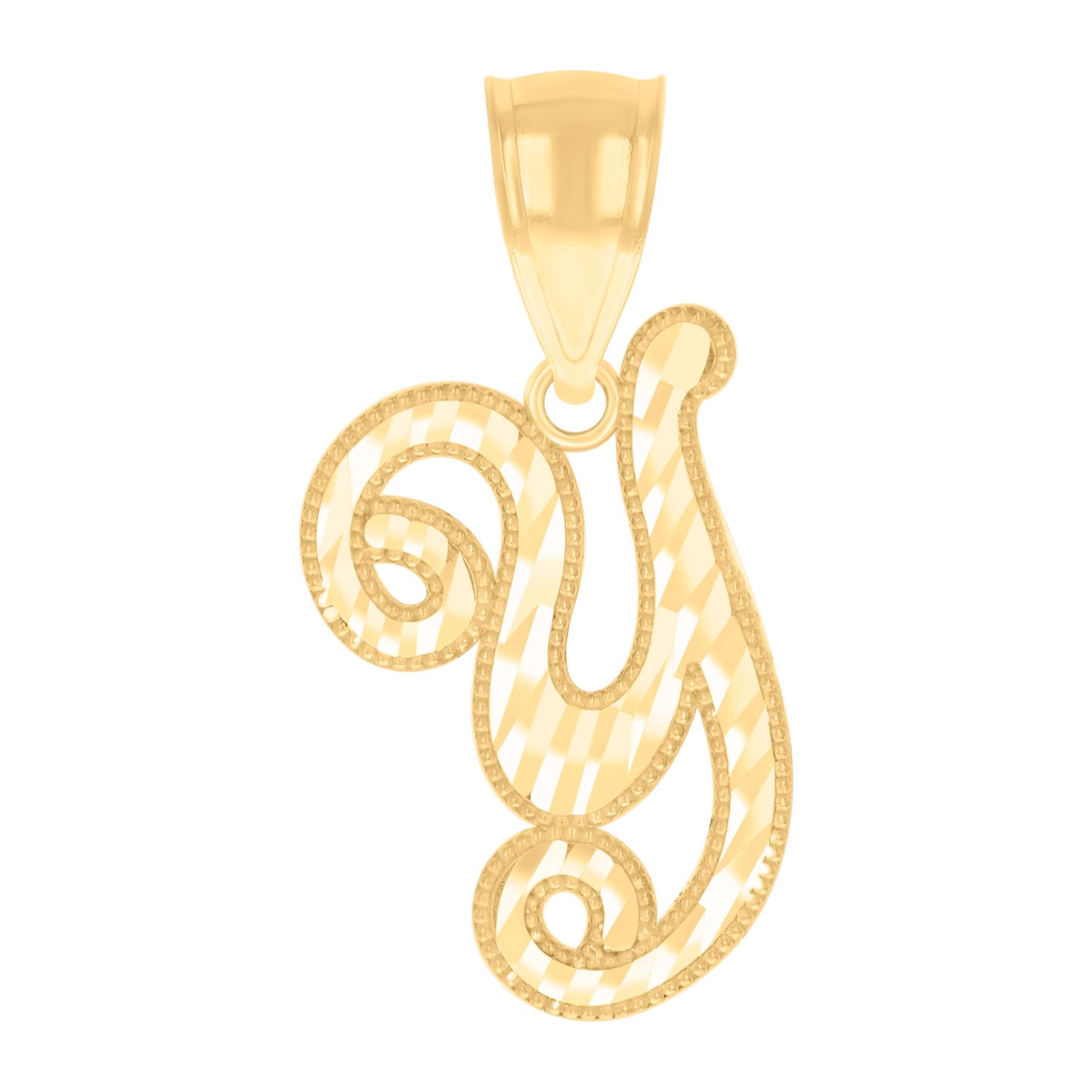 14K Yellow Gold Unisex Diamond-cut Initial Alphabet Charm Pendant