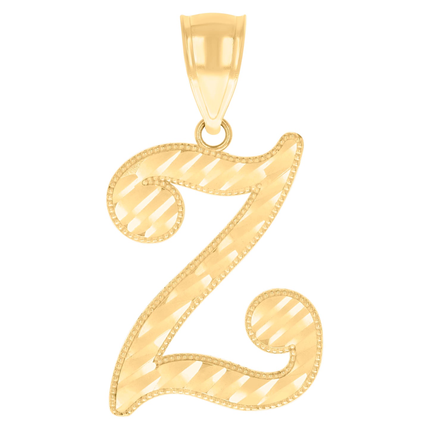 14K Yellow Gold Unisex Diamond-cut Initial Alphabet Charm Pendant