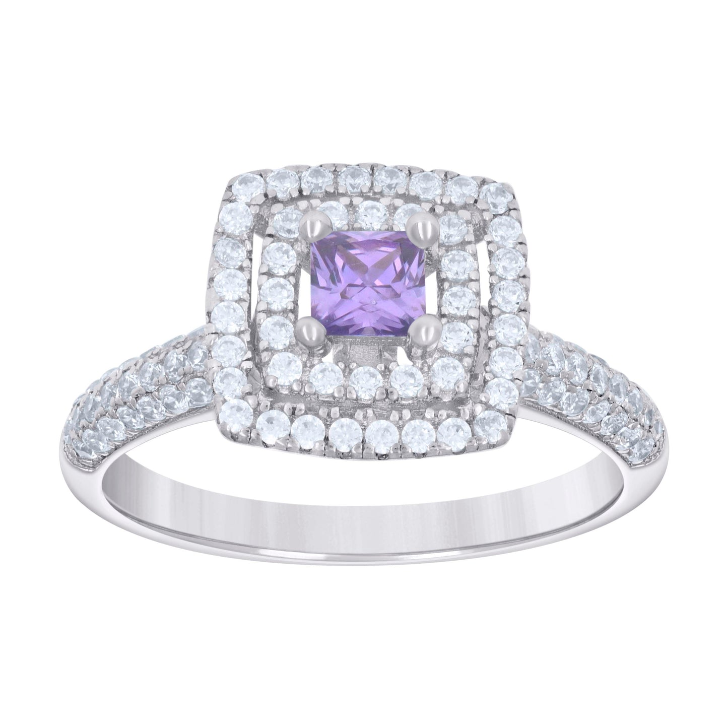 Sterling Silver Womens Princess-Cut Round Cubic-Zirconia Square Fashion Bridal Anniversary Wedding Engagement Band Ring