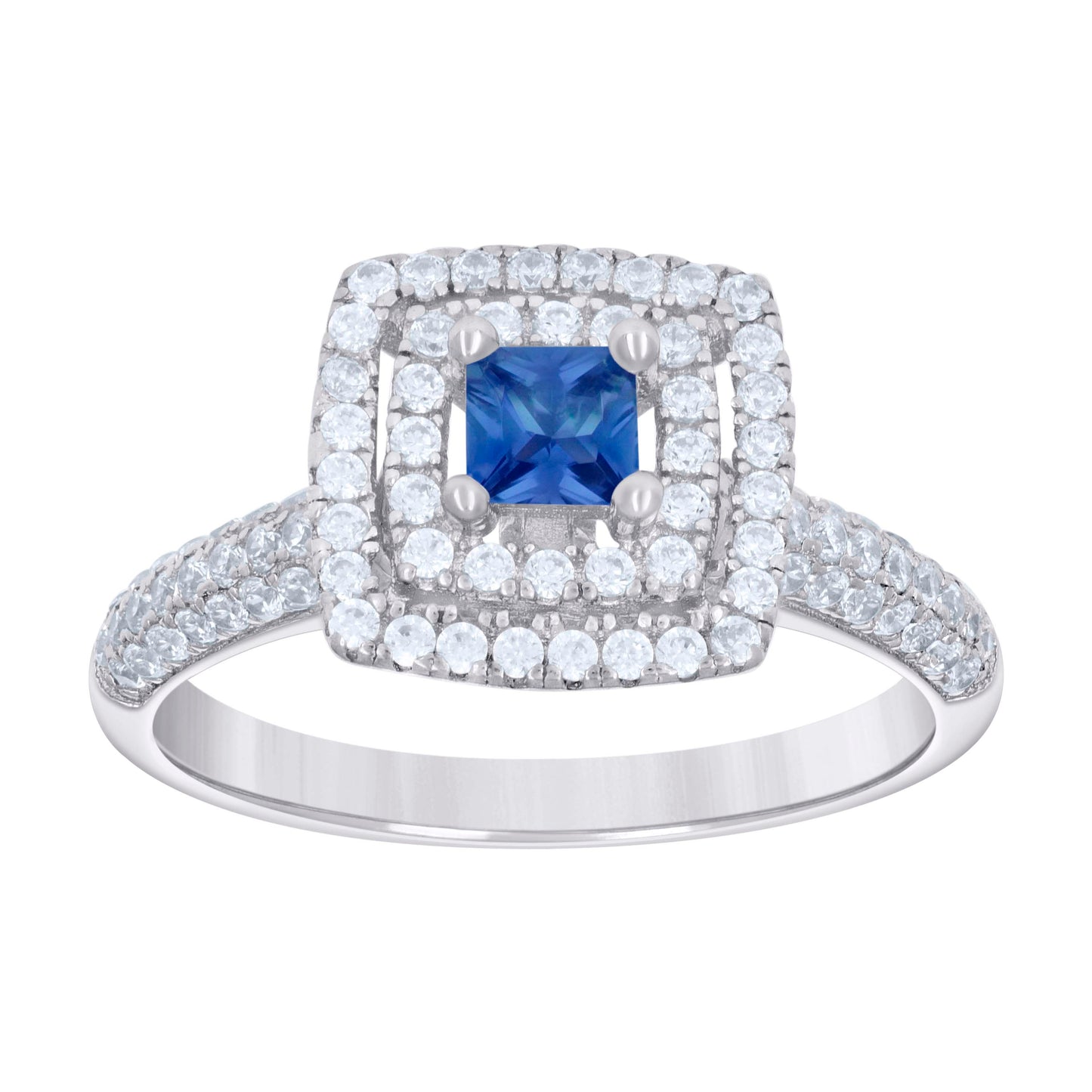 Sterling Silver Womens Princess-Cut Round Cubic-Zirconia Square Fashion Bridal Anniversary Wedding Engagement Band Ring