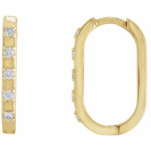 14K Yellow Gold 17.25 X 11 Mm 2 Mm Natural Diamond Round 1.5Mm Pair Hinged Polished 1/8 Ctw Natural Diamond Hoop Earrings