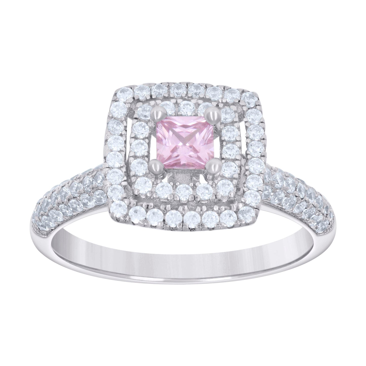 Sterling Silver Womens Princess-Cut Round Cubic-Zirconia Square Fashion Bridal Anniversary Wedding Engagement Band Ring