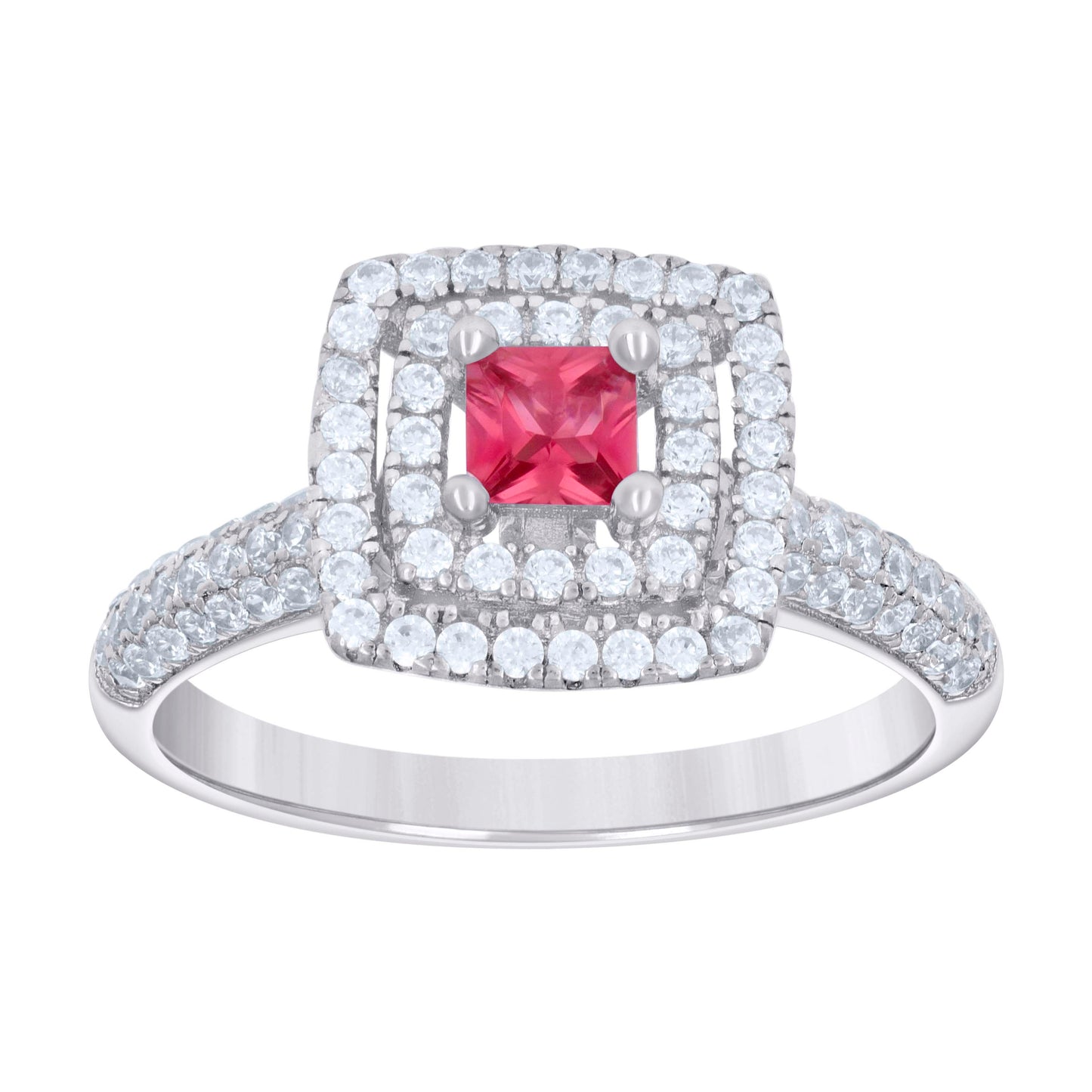 Sterling Silver Womens Princess-Cut Round Cubic-Zirconia Square Fashion Bridal Anniversary Wedding Engagement Band Ring