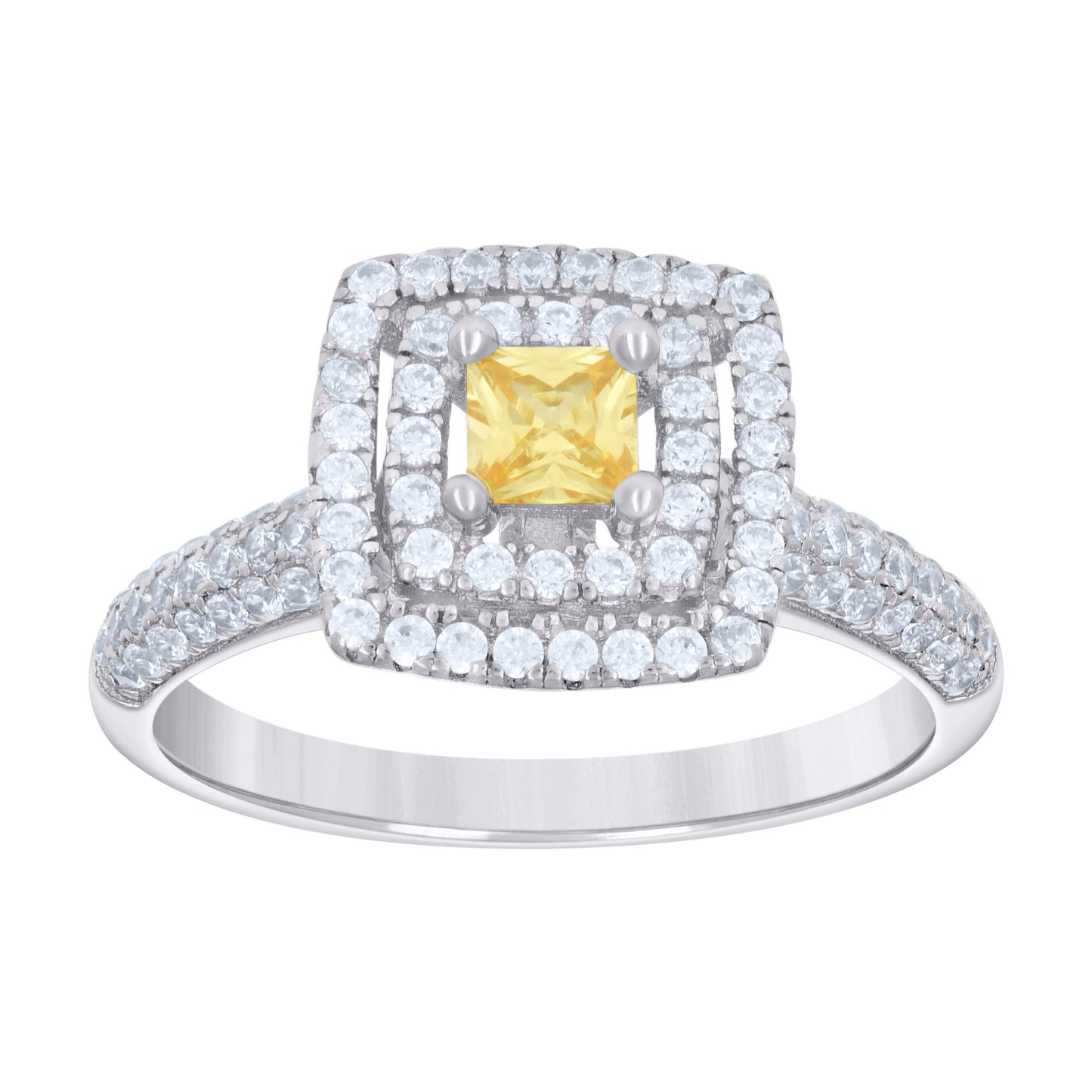 Sterling Silver Womens Princess-Cut Round Cubic-Zirconia Square Fashion Bridal Anniversary Wedding Engagement Band Ring
