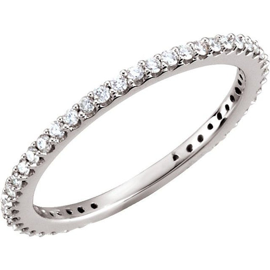 14K White Gold Round 1.2 Mm I1, H+ Polished 1/3 Ctw Natural Diamond Stackable Ring, Size 8