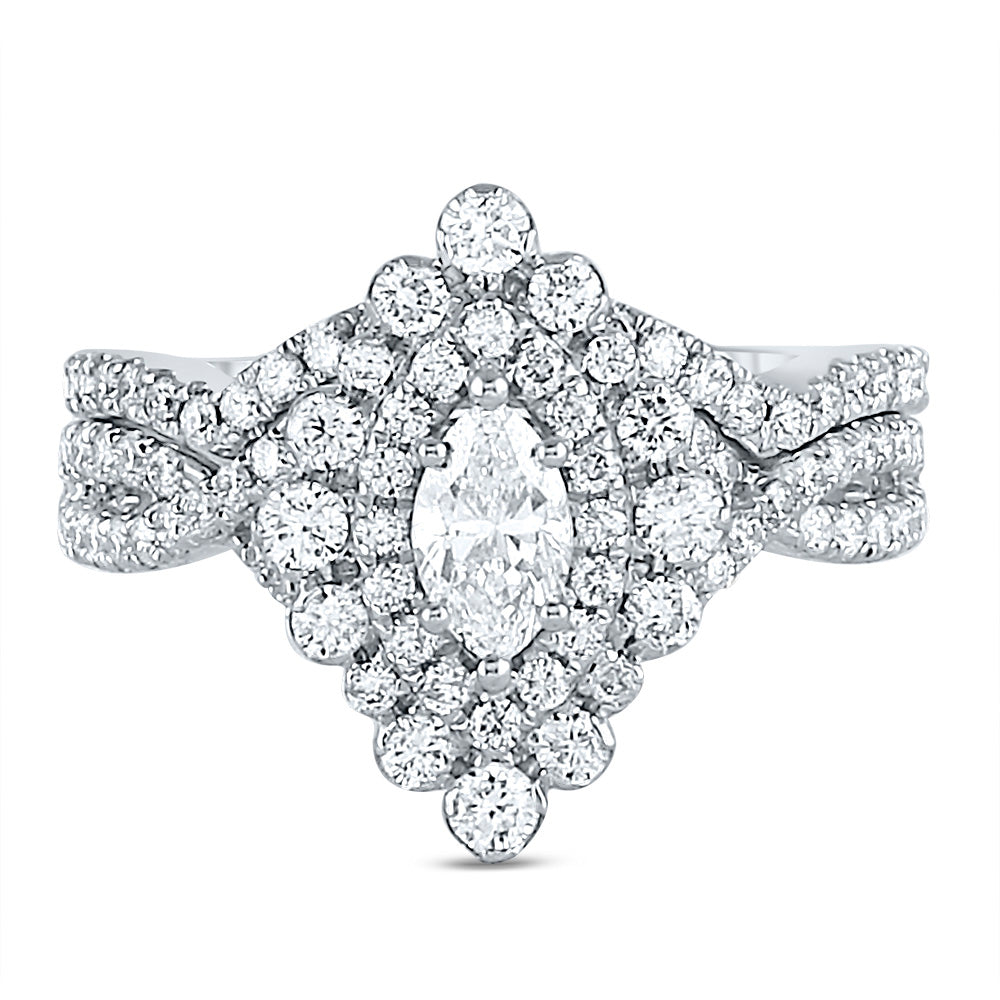 14K White Gold Marquise Diamond Halo Bridal Wedding Ring Band Set 1-7/8 Cttw, Womens Size: 5-10