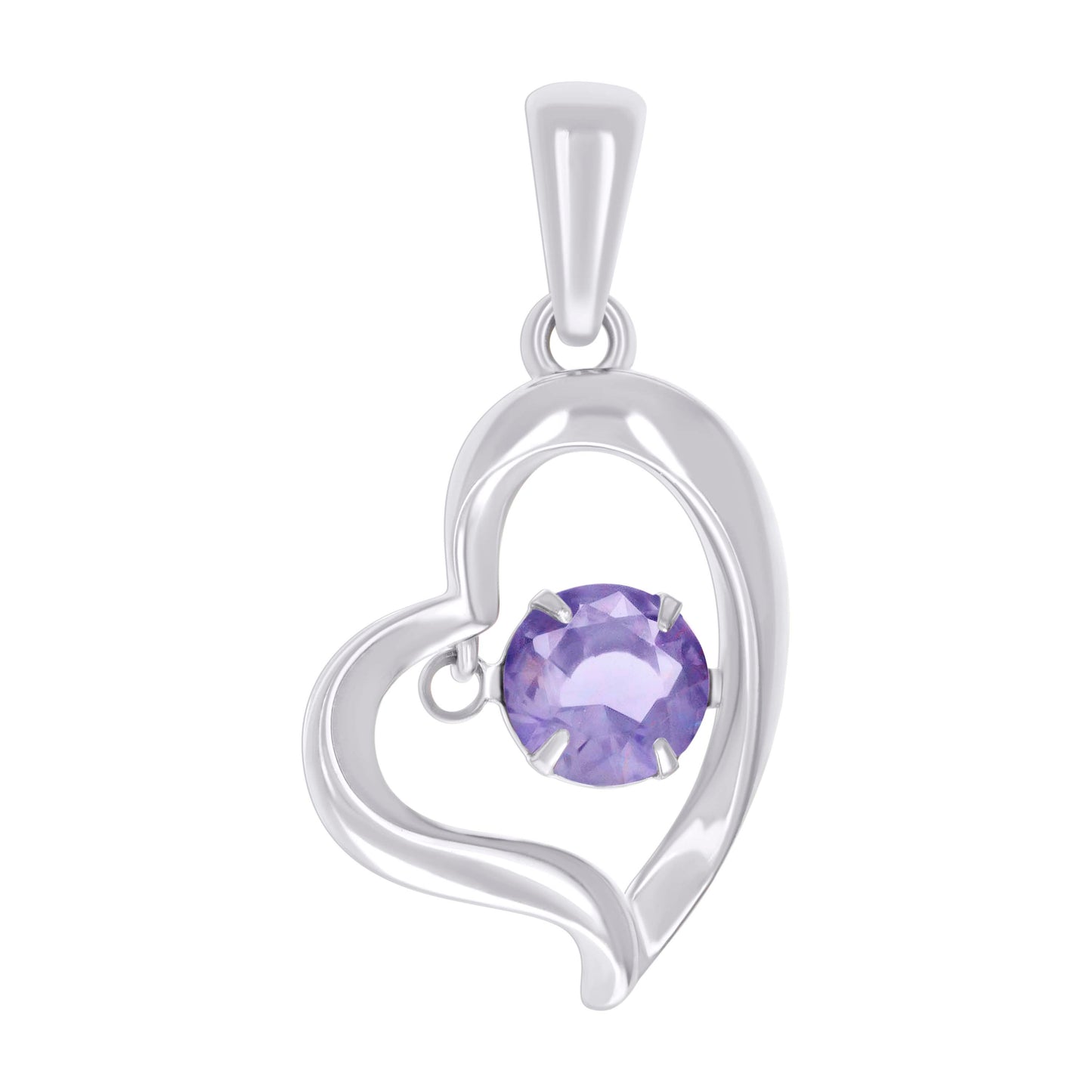 Sterling Silver Womens Cubic-Zirconia Heart Charm Pendant