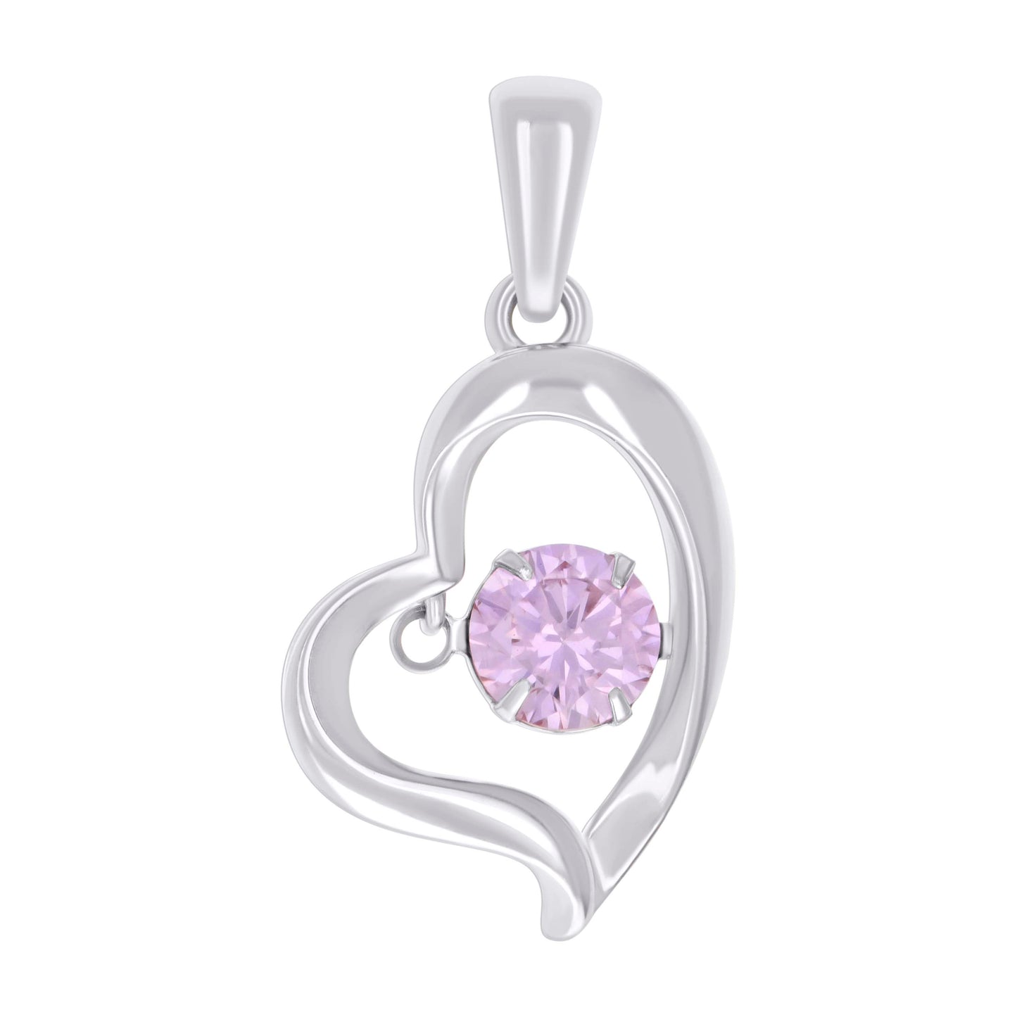 Sterling Silver Womens Cubic-Zirconia Heart Charm Pendant