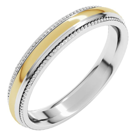 14K White/Yellow Or Yellow/White Gold Standard Half Round Milgrain Comfort-Fit Band