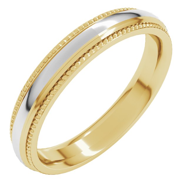 14K White/Yellow Or Yellow/White Gold Standard Half Round Milgrain Comfort-Fit Band