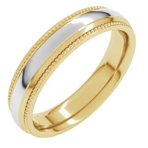 14K Yellow/White Half Round Milgrain Comfort-Fit Band