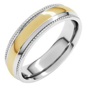14K White/Yellow Half Round Milgrain Comfort-Fit Band