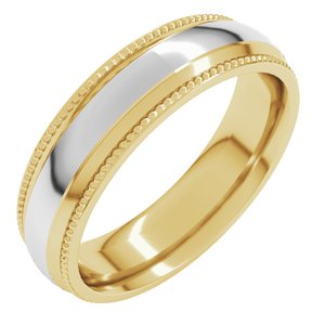 14K Yellow/White Half Round Milgrain Comfort-Fit Band