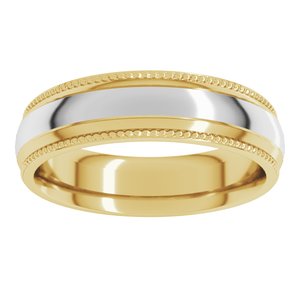 14K Yellow/White Half Round Milgrain Comfort-Fit Band