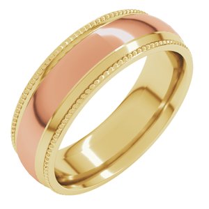 14K Yellow Or White Or Rose Gold Half Round Milgrain Comfort-Fit Band