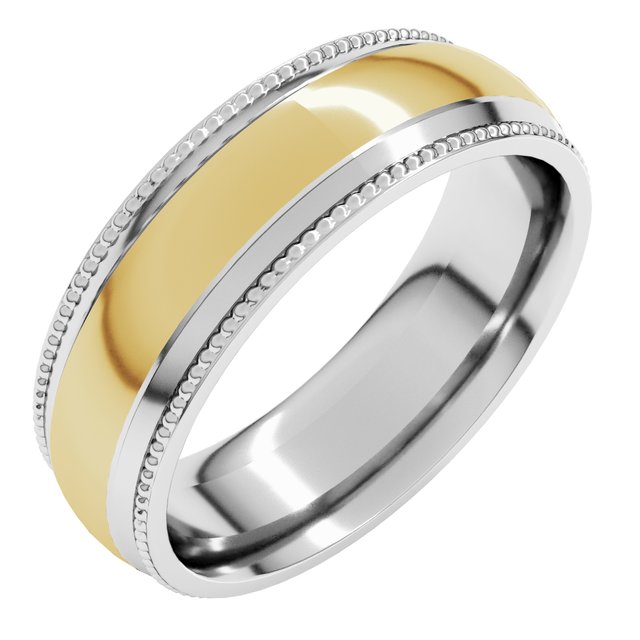 14K White/Yellow Or Yellow/White Gold Standard Half Round Milgrain Comfort-Fit Band