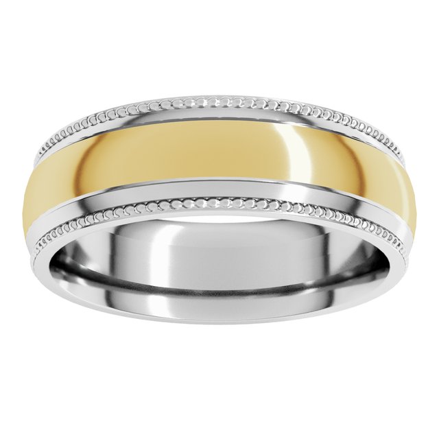 14K White/Yellow Or Yellow/White Gold Standard Half Round Milgrain Comfort-Fit Band