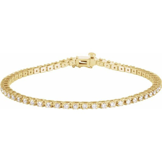 14K Yellow Or White Or Rose Gold Round 2.2Mm Vs, F+ 7 1/4 In Polished 2 1/4 Ctw Lab-Grown Diamond Line Bracelet