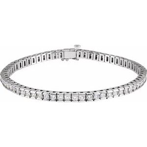 14K White Gold Round 2.5Mm Gh Si1-Si2 4 Ctw Lab Grown Diamond Bracelet, Length: 7.25 In
