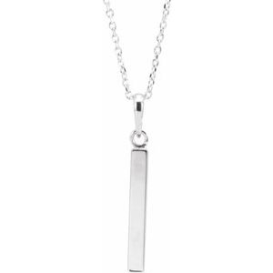 14K Yellow Or White Or Rose Gold Or Sterling Silver Or Platinum Engravable Four-Sided Bar 16-18" Necklace