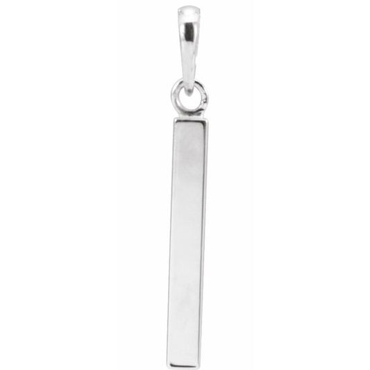 14K White Gold Or Sterling Silver Polished Engravable Four Sided Bar Pendant
