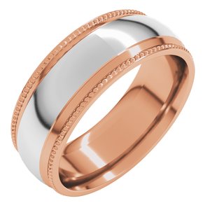 14K Yellow Or White Or Rose Gold Half Round Milgrain Comfort-Fit Band