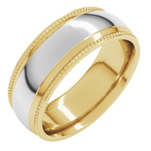 14K Yellow Or White Or Rose Gold Half Round Milgrain Comfort-Fit Band