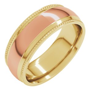 14K Yellow Or White Or Rose Gold Half Round Milgrain Comfort-Fit Band