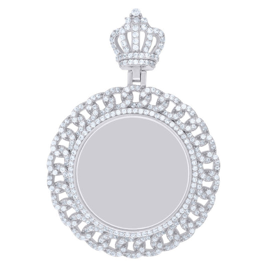 925 Sterling Silver Mens Cubic-Zirconia Crown Medallion Fashion Charm Pendant