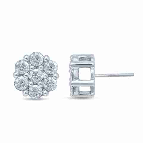 14K White Gold 1.98-2.00 Cttw Diamond Flower Earring CERTIFIED