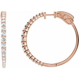 14K Rose Gold Pair Round Shape 3Mm I1, Gh 1 1/3 Ctw Lab-Grown Diamond Graduated Hoops, Length: 30 Mm, Thickness: 3 Mm
