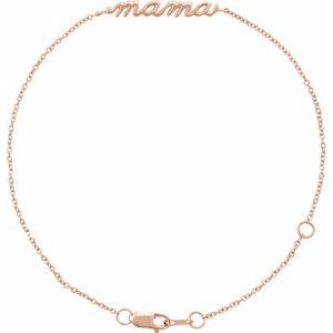14K Rose Gold 26.16 X 3.32 Mm 6 1/2-7 1/2 In Polished Lowercase Script "Mama" Bracelet