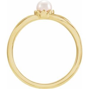 14K Yellow Gold  4.0-4.5 Mm Cultured Pearl Floral Ring Size 7