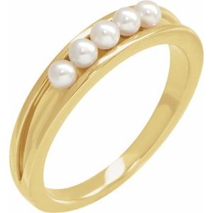 14K Yellow Gold  2.5 Mm Cultured Pearl Stackable Ring Size 7