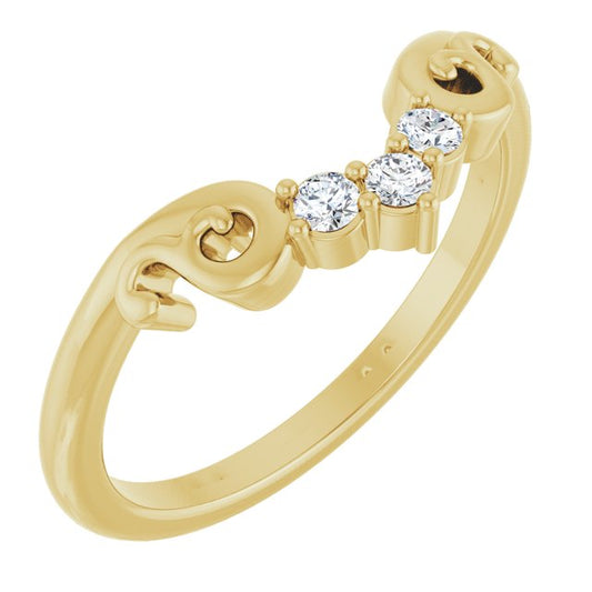 14K Yellow Gold Round 2 Mm Polished 1/10 Ctw Natural Diamond Contour Band, Size 7