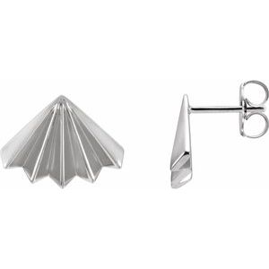 14K White Gold Fan Stud Earrings