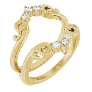 14K Yellow Gold Round  2 Mm Polished 1/5 Ctw Natural Diamond Ring Guard Size 7