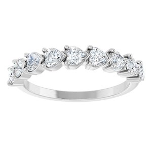14K White Gold Natural Diamond Heart 3 X 3 Mm Polished 9/10 Ctw Natural Diamond Anniversary Band Size 7
